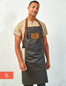 Division Waxed Look Denim Bib Apron With Faux Leather...
