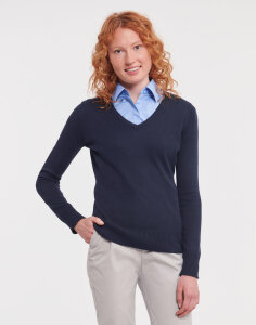 Ladies’ V-Neck Knitted Pullover Russell Collection...